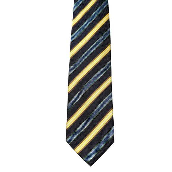 Massimo Bizzocchi Silk Tie Necktie Stripes Striped Blue Gold Made in Italy - Picture 7 of 8